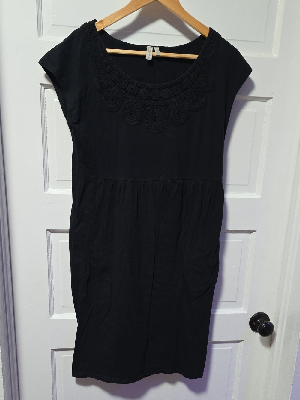 Madison Black Crochet-Yoke Midi Dress